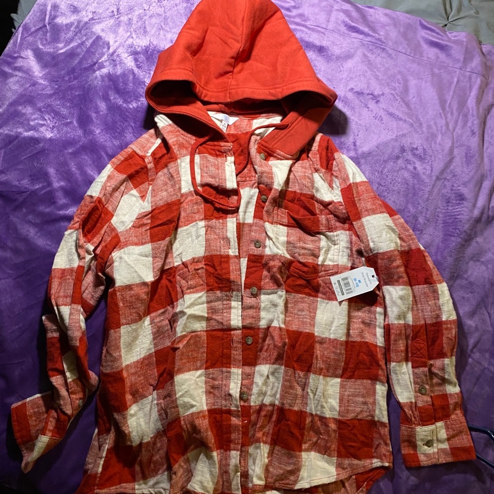 Hooded Button Down Flannel shirt